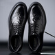 Portures leather shoes men's low-cut lace-up hand-scratch business casual shoes British brogue wedding shoes 2996 black 42