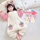 Kexin baby baby sleeping bag autumn and winter double-layer thickened flannel children's one-piece pajamas coral velvet baby anti-kicking quilt crawler suit pink strawberry size 90 recommended for 1-2 years old (height around 85)
