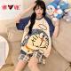Yalu pijama para mujeres algodón puro de algodón puro pantalones cortos de manga corta dibujos animados delgados de tamaño grande 200 jin [Jin equivale a 0.5 kg] juego de ropa para el hogar para mujeres de verano WB 1343 m tamaño pequeño (80-100 Jin [Jin iguala 0.5 kg])