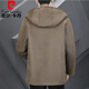 Pierre cardin hooded fur pellet lamb velvet composite fur one-piece coat for men thickened two sides wearing imitation sheep velvet leather jacket camel color (wrapped on both sides) 3XL 150-170Jin [Jin equals 0.5 kg]