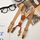 Han Chang retro all-match elastic British elastic non-slip children's suspender clips for boys and girls, adjustable suspenders for large and small children, leather and khaki color, children's four clips