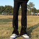 Digada Black Washing Jeans Slim Vibra recta Pantalones de pantalones con cremallera de pecho de la calle estadounidense WKXS-K691 Negro XL