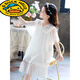 G.duck little yellow duck girls pajamas summer children thin short-sleeved lace modal nightgown little girl palace style parent-child JY1477 white long sleeve 120