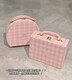 New product 3CE winter pink plaid storage box jewelry box blue cosmetic box portable handheld mirror carry-on luggage plaid cosmetic bag