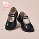 Zapatos de cuero de Fuluo Fan Girls Shoes de Princesa Infantil de la Princesa Cuadrada Moda Fashion Children's Campus Performance Zapatos Negro 33