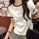 拉夏贝尔（LA CHAPELLE）纯棉正肩夏季2025年新款白色短袖t恤女宽松显瘦减龄百搭撞色上衣 KC693蓝领 L