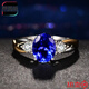 ROOMANTTY silver-plated mixed color sapphire ring four-claw tanzanite blue crystal diamond ring live mouth European and American jewelry sapphire ring opening adjustable