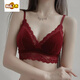 MIDNITE STAR underwear women's thin large breasts showing small breasts push-up bra sexy French wire-free red bra wedding animal year burgundy suit 32/70B