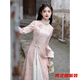 Verse Verse pink cheongsam autumn and winter long-sleeved velvet improved young girl new Chinese style Ao Dai national style dress long skirt Pink Chang'e Fairy-cheongsam + accessories velvet M 165