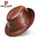 Pierre Cardin Genuine Leather Hat Men's Autumn and Winter First Layer Cowhide Casual Dad Jazz Hat Short Brim Small Hat Outdoor Outing Black Medium XL (57-58cm)