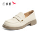 Red Dragonfly Loafers женский весенний весенний стиль нового стиля одно стандартный женский обувь густые каблуки в британском стиле маленькие кожаные туфли женская одиночная обувь WLB14137 Bei White 35