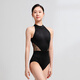 Sansha ballet practice suit, female adult halter dance one-piece suit, lace gymnastics body suit, black L