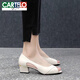 Cartelo 2025 Sommer echtes Leder dicker Fisch Fisch Mund Sandalen für Frauen Neue Mode vielseitige weiche Mid-Heel-Single-Schuhe für Frauen im Off-Weiß 36 36