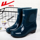 Pull back women's rain boots adult mid-calf rain boots waterproof shoes rubber shoes overshoes water boots HXL23-S Green-Yuyou 39