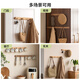 Genji Muyu solid wood wall hooks decorative wall hangings multi-scene entrance door no punching holes on the bedroom wall nail-free clothes and hats (Beech wood color) 0.56 meters hook (5 hooks)