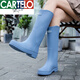 卡帝乐鳄鱼（CARTELO）日系女士雨靴夏季雨鞋女款赶海水鞋高筒防水防滑时尚外穿胶鞋软底 689黑色 建议拍大一码 38