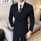 Jason's British business gun lapel double-breasted slim suit suit men's light luxury wedding dress groom's suit three-piece suit 338 black (suit + pants) XL