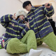 Mengdong three-layer quilted ultra-thick coral velvet Buzz Lightyear couple's pajamas winter plus velvet thickening men's and women's home wear set thick three-layer quilted 6815# brown striped Woody men's style (XXL)