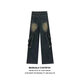 Kefeiwo American High Street Vibe Retro Heavy Industry Old Wäschel Jeans Deconstruction Spleißdesign Gerade Weitbeinhose CLH-T1695 Schwarz (mit Gürtel) 2xl (empfohlenes Gewicht 135-150jin [Jin entspricht 0,5 kg])