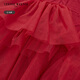 Teenie Weenie Kids 25 Years New Year Girls Sweet Splicing Mesh Woolen Skirt Red 150cm