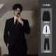 An Chuxia black casual suit men's spring and autumn British style set of yuppie handsome men's jacket high-end suit suit + white shirt + trousers + tie 2XL