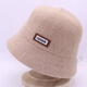 Tin Manchen Hat Women's Autumn and Winter New Fisherman Hat Wool Blended Warm and Coldproof Small Leather Label Casual Knitted Fishbowl Hat Light Khaki One Size