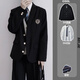 Tang Dynasty Japanese College Style Dk Uniform traje de traje de uniforme suelto y guapo Spring y Autumn JK Clase de estudiante Traje de insignia de uniforme Traje negro + Camisa blanca + pantalones + Tada azul marino XL XL