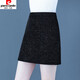 Pierre Cardin Chenille Bright Silk Skirt Women's Autumn and Winter New High Waist Slim Simple Versatile A-Line Short Skirt Hip Cover Black + Safety Pants M 96-105Jin Jin is equal to 0.5 kg