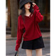 Demana autumn and winter passionate French big sister V-neck sweater temperament beaded sweater women's top Chinese red XL