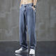 Lanfulun 2024 Herbst Jeans Herbst und Winter lose geradlinige Weitbeinhosen Amerikanische Modemarke Casual Long Hosen H1048 Hellblau Ein Size S empfohlen 80-Jin [Jin entspricht 0,5 kg]