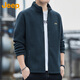 JEEP Sweater Men's Autumn and Winter Polar Fleece Thick Warm Cardigan Jacket Men's Loose Stand Collar Men's Gray Green XL