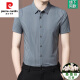 Pierre cardin striped short-sleeved shirt for men 2024 summer new high-end mulberry silk business casual thin ironing shirt for men light gray [2603 models] 175/XL [recommended 130-150Jin [Jin equals 0.5 kg]]