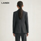 LANDI Gray Dark Gray Patch Collar Suit Jacket Women's Top Professional Formal Autumn and Winter New Product Castle Gray L
