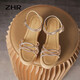 Sandales de coin zhr pour les femmes Summer Real Cow Hide Sole Sole pour femmes Chaussures à la mode à la ceinture mince et à talons hauts pour femmes AY92 Champagne 37