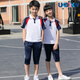 XQBKUW夏季初中小学生校服男女高中班服幼儿园园服短袖运动套装logo定制 红色长裤两件套5155 155