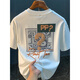 Romon round neck short-sleeved T-shirt for men's half-sleeved summer new trendy brand printed loose casual bottoming shirt men's top 1047 white T-shirt 2XL size