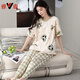 
Yalu pajamas women's summer pure cotton short-sleeved trousers summer cartoon thin mother's home clothing suit can be worn outside 673 XL
