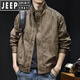 JEEP SPIRIT high-end leather jacket men's autumn and winter 2025 new men's velvet thickening large size trendy brand clothes motorcycle black gray XL suitable for 140-160Jin Jin equals 0.5 kg