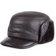 Genuine leather hat for men in winter for middle-aged and elderly people, outdoor cowhide warm ear protection, cold protection, velvet thickened cotton hat, black 57-58CM