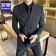 ROMON double-breasted gun lapel suit men's suit slim casual Korean style business formal men's wedding three-piece suit 338 black double-breasted suit + trousers XL
