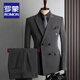 ROMON suit men's British style double-breasted business casual suit three-piece suit groom wedding dress small suit men black three-piece suit (suit+vest+trousers) 50/L size free brooch+pocket square