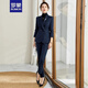 ROMON high-end professional suit, thickened formal suit, winter professional suit, fashionable commuting suit for women, navy blue suit jacket + trousers XL