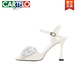 卡帝乐鳄鱼（CARTELO）水钻蝴蝶结鱼嘴凉鞋女2025夏季新款细跟真皮一字带气质方头高跟鞋 白色 37