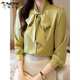Woodpecker Chiffon Chiffon Chiffon Femenina de manga larga Spring y otoño NUEVA IMITACIÓN Temperamento de seda Base Base Blue 9276 S _80-95Jin [Jin equivale a 0.5 kg]