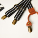 Han Chang retro all-match elastic British elastic non-slip children's suspender clips for boys and girls, adjustable suspenders for large and small children, leather and khaki color, children's four clips