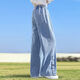 Ikano I.Karnow Girls Pantalones de pierna ancha Soft Denim Spring and Autumn Tennis Pantalones infantiles sueltos delgados de verano a mitad de larga duración 2025 Nuevo 13068 Azul [Estilo de primavera y otoño] 160