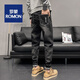 罗蒙（ROMON）春秋冬季男士牛仔裤个性破洞补丁裤弹力修身小脚男装裤耐磨长裤子 6636黑色 28 腰围2尺1