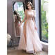 Yingwen French evening dress 2024 new style light luxury niche high-end banquet host bel canto art test solo female light nude pink long style XS recommended 75-85Jin Jin equals 0.5 kg