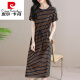Robe à rayures en coton pur de Pier Cardin pour les femmes pour les t-shirts d'été pour les femmes sur les genoux et le tempérament de marge de taille pour les rendre minces et grandes jupes longues décontractées à la mode. 6627 modèles avec des poches xl 120-130jin [Jin est égal à 0,5 kg]