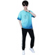 Zhaoxun 12-15-year-old boy T-shirt suit 13 junior high school students short-sleeved T-shirt fat boy handsome summer suit 14 big boys 9226 white and blue (short sleeves + long trousers) S 160 (60-75 Jin [Jin equals 0.5 kg])
